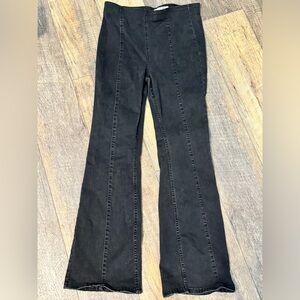Free People Jeans Flare Women Black Charcoal Pull On Seam Elastic Waist Denim